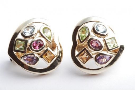 Amethyst Topas Citrin Peridot Turmalin Ohrringe 375 9K Gelb Gold L&auml;nge 1,8cm