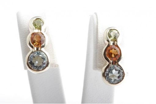 Topas Citrin Peridot Ohrringe Ohrstecker 375 9K Gelb Gold L&auml;nge 1,6cm