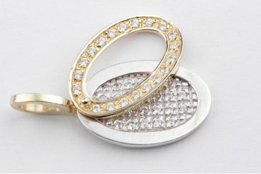 Doppel Anh&auml;nger 585 er 14k Bicolor Gold GG WG mit Kristall beweglich