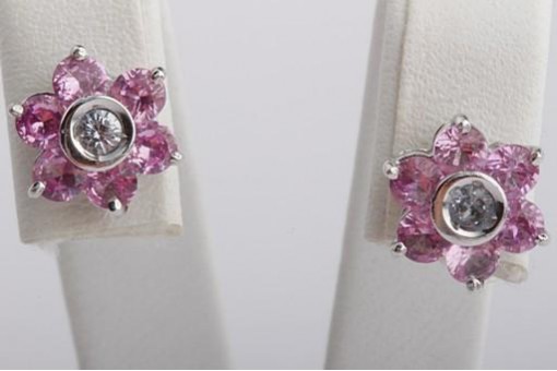 Ohrringe Aquamarin und rosa pink Turmalin 750 Wei&szlig; Gold 18 Karat Neu