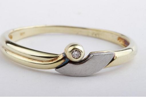 Solit&auml;r Brillant Diamant Ring 0,01ct 585 14K Bicolorgold Gr. 58 Top Zustand!