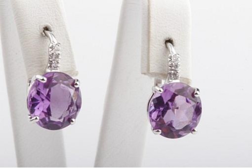 Neu! Ohrringe Amethyst 0,6ct Brillanten 0,05ct Diamant 750 18K Wei&szlig;gold