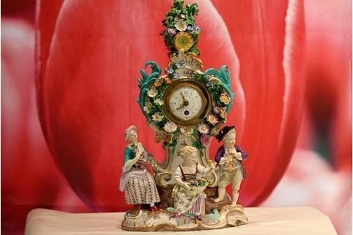 Meissen Prunk Uhr G&auml;rtner Figuren Uhr Leuteritz Nr. 572 um 1880 Rarit&auml;t