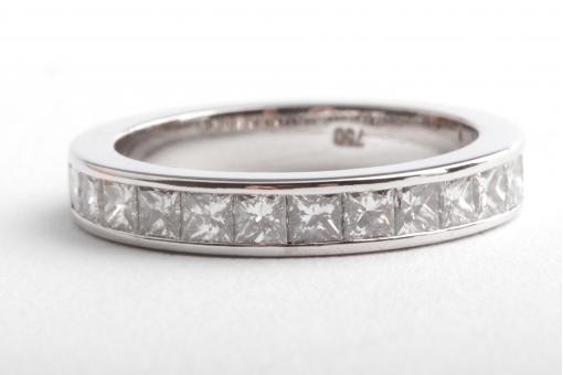 Halb Memory Memoire Diamant Ring 14 Prinzess Diamanten 1,39ct 750 WG Gr. 55