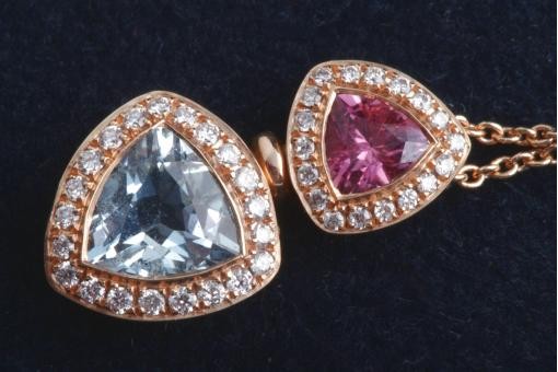 Kette mit Anh&auml;nger Bucherer 750 Rose Gold Aquamarin rosa Turmalin Brillanten