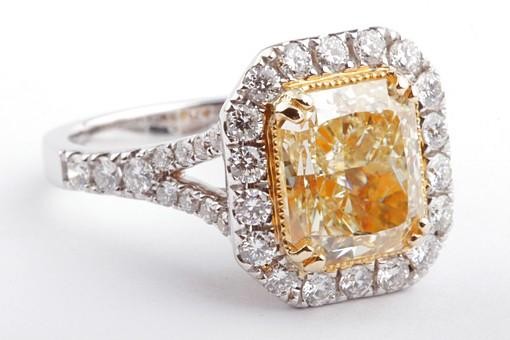 Light Yellow Gelber Diamant Ring 4,12ct GIA 750 er 18K Wei&szlig;gold Radiant Cut