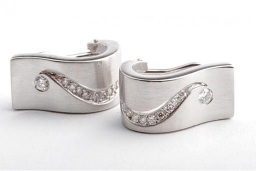 Brillant Diamant Ohrringe Ohrclips 585 14K Wei&szlig;gold L&auml;nge 1,7cm