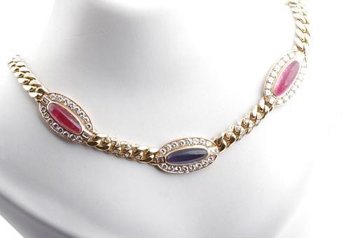 Feines Collier Panzer Kette Iolith rosa Turmalin Brillanten 3,24ct 750 Gold