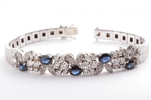Edles Saphir Diamant Brillant Armband 750 18K Wei&szlig; Gold L&auml;nge 18,5cm