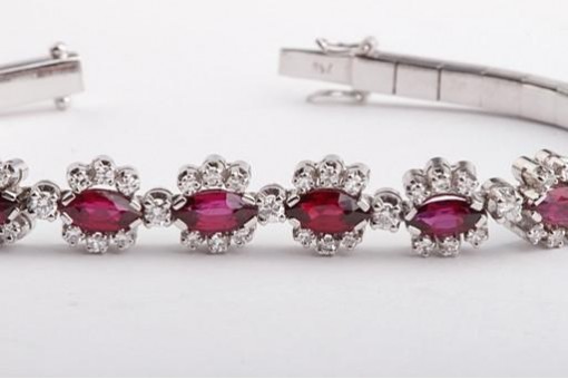 Feines Rubin Diamant Brillant Armband 750 18K Wei&szlig;gold L&auml;nge 18cm