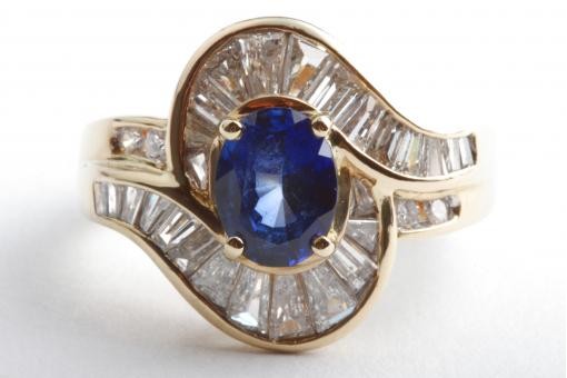 Designer Ring Saphir 1,5ct  Diamanten Brillanten 18K 750 er Gelbgold 55