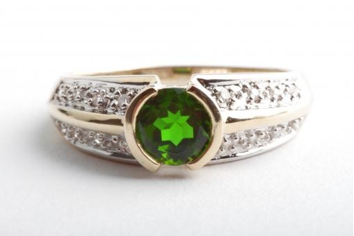 Ring 585 Turmalin rund 12 Diamanten 585 Gelbgold 14 Karat Gr&ouml;&szlig;e 53