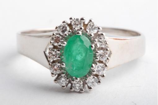 Smaragd Ring 585 14K Wei&szlig; Gold Brillanten Diamanten Gr. 56