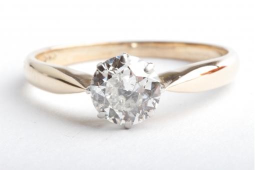 Diamant Ring Altschliff Diamant 0,90ct 585 14K Gelb Gold Gr. 55 17,5mm