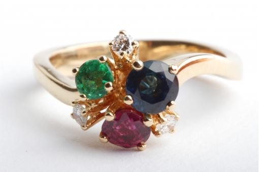 Smaragd Rubin Saphir Brillant Diamant Ring 750 18K Gelb Gold Gr. 51 16,2mm