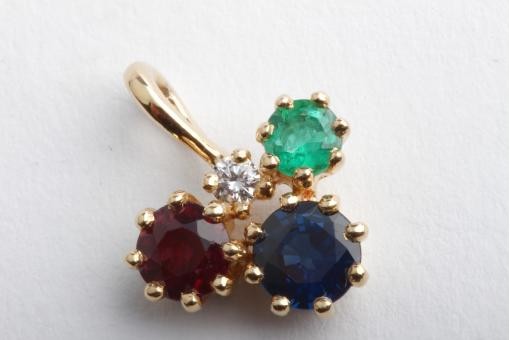 Anh&auml;nger Smaragd Rubin Saphir Diamant 750 18K Gelb Gold