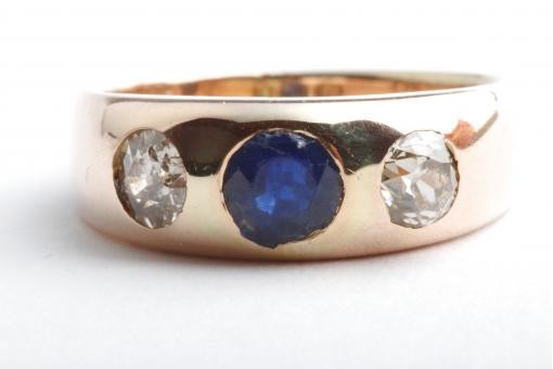 Saphir Diamant Ring Altschliff Diamant 585 14K Rot Gold Gr. 56