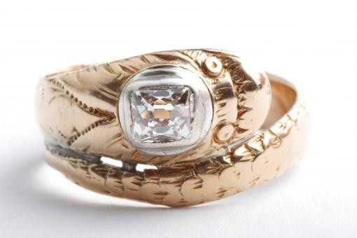 Designer Schlangen Diamant Ring 0,50ct Altschliff 750 18K Gelb Gold Gr. 57