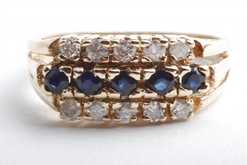 Saphir Brillant Diamant Ring 585 14K Gelb Gold Gr. 51 16,2mm