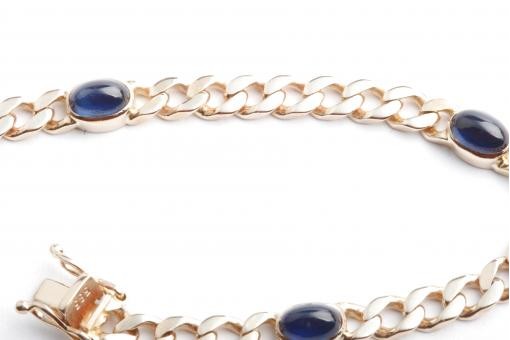 Cabochon Saphir Armband Flachpanzer 585 14K Gelb Gold L&auml;nge 20cm