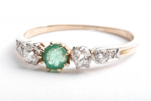 Smaragd Diamant Ring Altschliff 585 14K Rot Gold Gr. 51 16,2mm