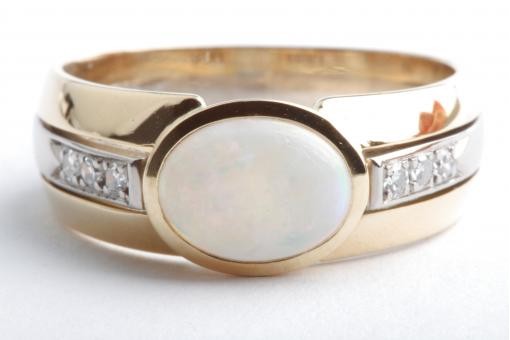 Opal Brillant Diamant Ring Edelopal 750 18K Bicolor Gold Gr. 58 18,5mm