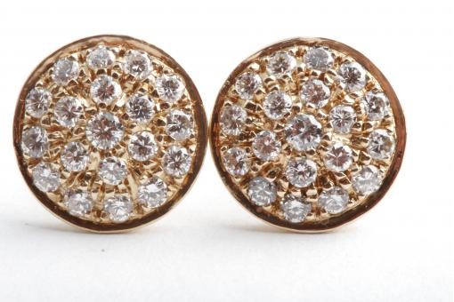 Diamant Ohrringe Ohrstecker 38 Brillanten 0,40ct Gelb Gold 585 14k L&auml;nge 1,1cm