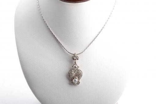 Kette mit Anh&auml;nger 585 14K Wei&szlig; Gold Jugendstil Antikschmuck Diamant L&auml;nge 41cm