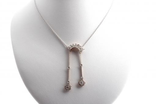 Collier Antik Jugendstil Diamant Wei&szlig; Gold 585 14K L&auml;nge 41cm