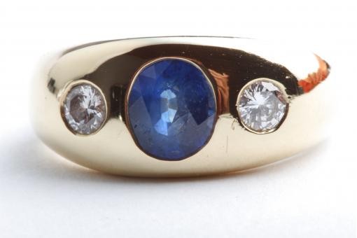 Saphir-Brillant-Ring 1,49ct Saphir 750 18K Gelb Gold Diamant Gr. 61 19,4mm