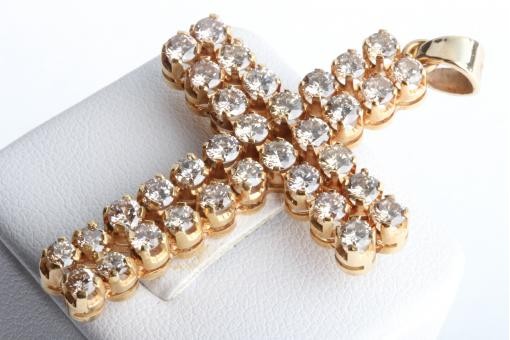 Kreuz Anh&auml;nger 585 14K Gelb Gold 34 Brillanten Diamant 3,4ct L&auml;nge 4,7x2,9cm