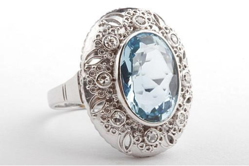 Aquamarin Diamant Ring 585 14K Wei&szlig; Gold Gr 55 Top!