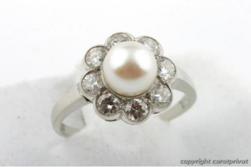 Perlenring 14 kt. 585 Weißgold Ring mit Perle und Brillanten Brillianten Diamant